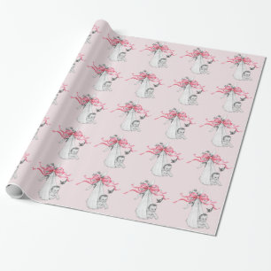 Papier Cadeau Papier d'emballage de baby shower rose vintage