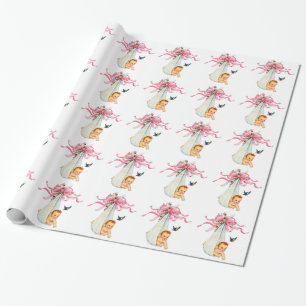 Papier Cadeau Papier d'emballage de baby shower rose vintage