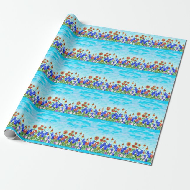 Papier Cadeau Papier d'emballage de bluebonnet de fleur sauvage (Déroulé)