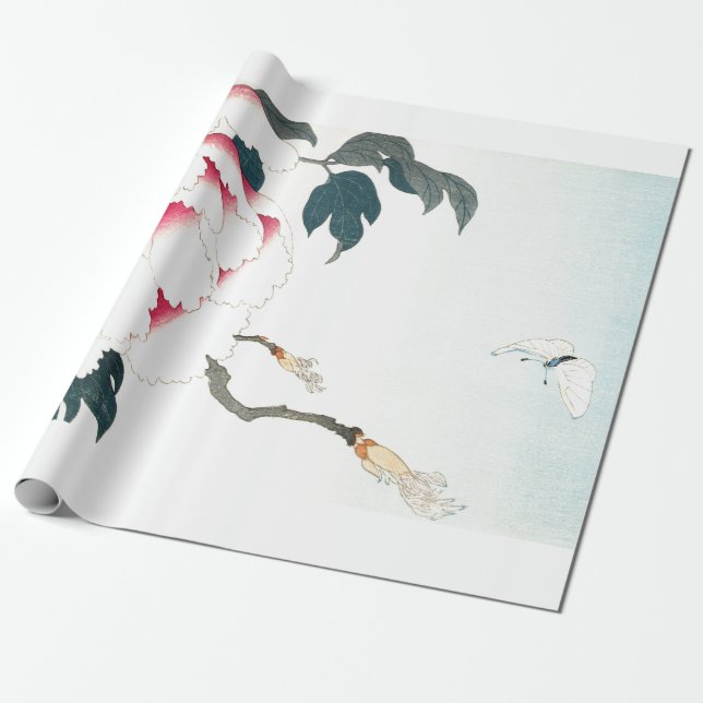 Papier Cadeau Papier d'emballage de bois de graveur de papillon (Déroulé)