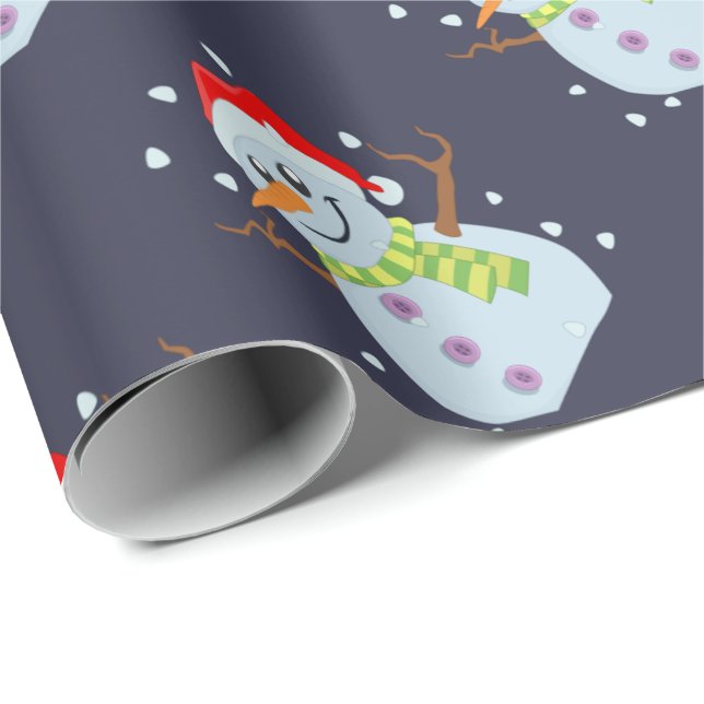 Papier Cadeau Papier d'emballage de bonhomme de neige de Noël (Coin rond)