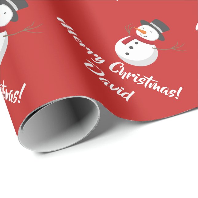 Papier Cadeau Papier d'emballage de bonhomme de neige rouge de (Coin rond)