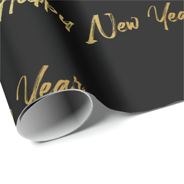 Papier Cadeau Papier d'emballage de bonne année (noir) (Coin rond)