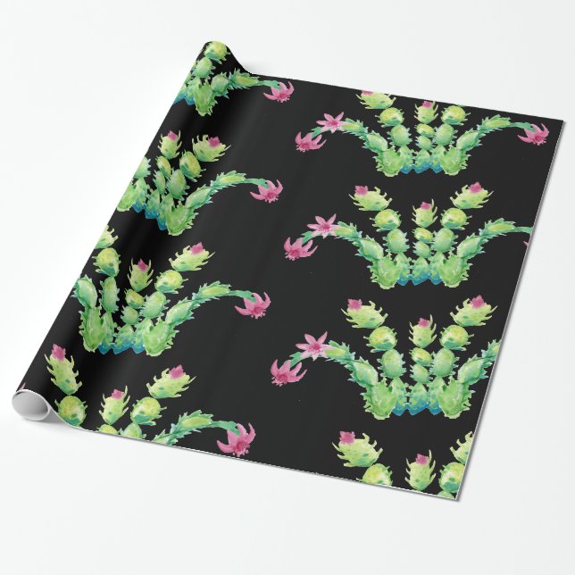 Papier Cadeau Papier d'emballage de cactus de Noël (Déroulé)