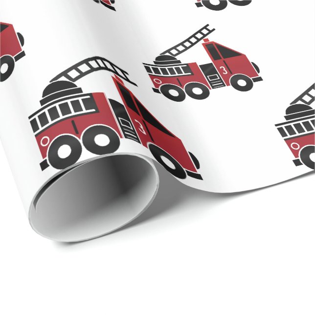 Papier Cadeau Papier d'emballage de camions de pompiers (Coin rond)