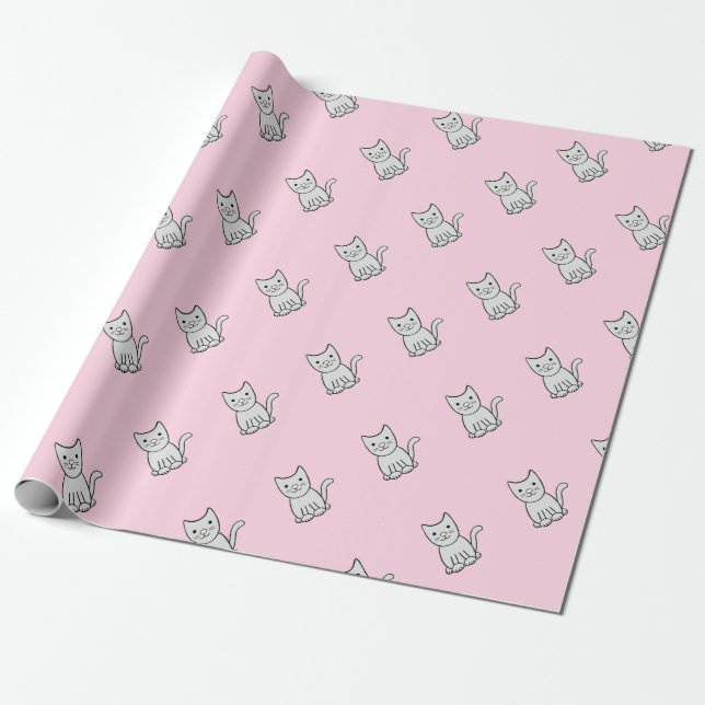 Papier Cadeau Papier d'emballage de chats gris de Kitty (Déroulé)