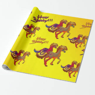 Papier Cadeau Papier d'emballage de cheval d'anniversaire