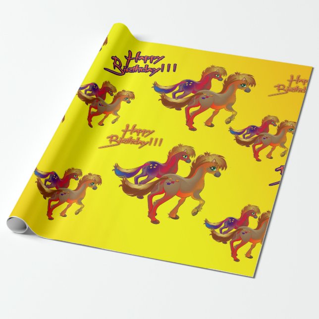 Papier Cadeau Papier d'emballage de cheval d'anniversaire (Déroulé)