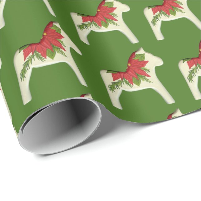 Papier Cadeau Papier d'emballage de cheval de Dala de Noël (Coin rond)