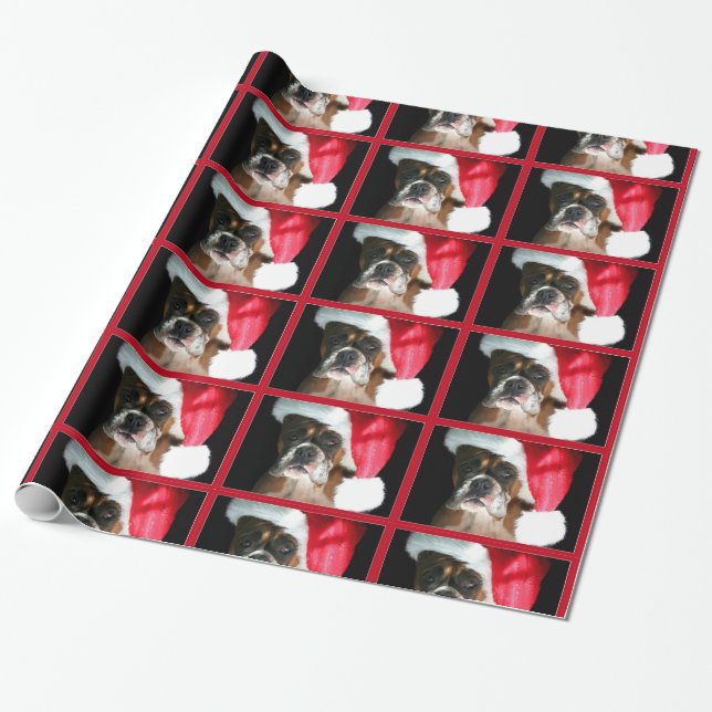 Papier Cadeau Papier d'emballage de chien de boxeur de Noël (Déroulé)