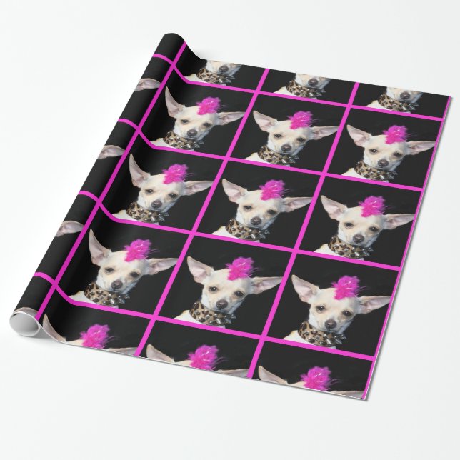 Papier Cadeau Papier d'emballage de chien de chiwawa de punk (Déroulé)