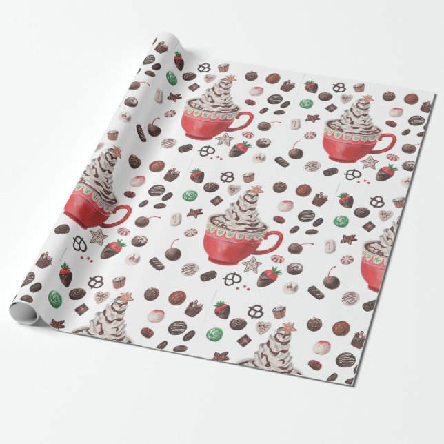 Papier Cadeau Papier d'emballage de chocolat chaud de Noël (Déroulé)