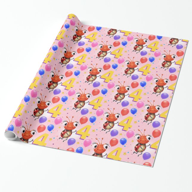 Papier Cadeau Papier d'emballage de coccinelle de l'âge 4 de (Déroulé)