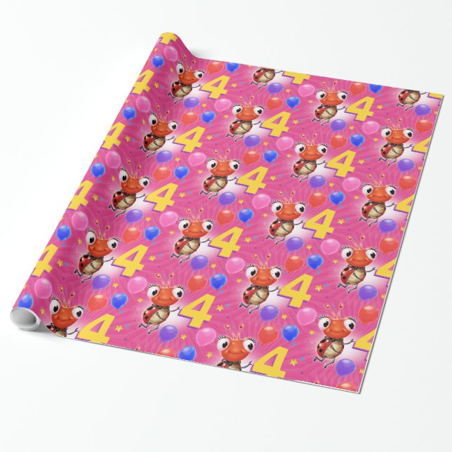 Papier Cadeau Papier d'emballage de coccinelle de l'âge 4 de (Déroulé)