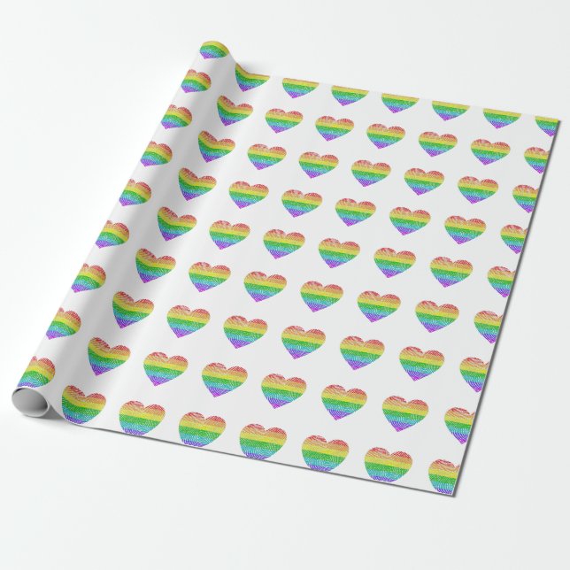 Papier Cadeau Papier d'emballage de coeurs d'arc-en-ciel (Déroulé)