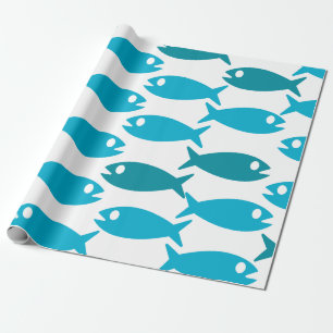 Papier Cadeau Papier d'emballage de conception bleue de poissons