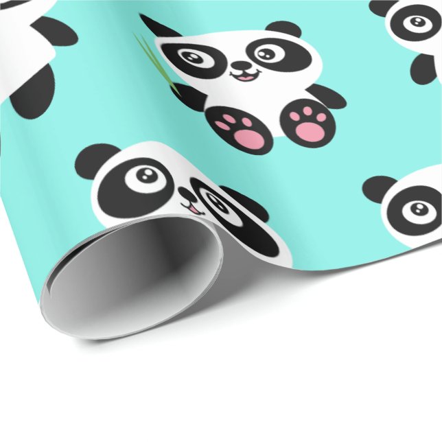Papier Cadeau Papier d'emballage de conception mignonne de panda (Coin rond)