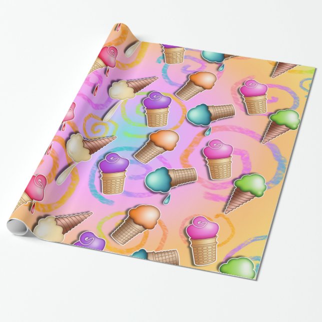 PAPIER CADEAU PAPIER D'EMBALLAGE DE CORNET DE CRÈME GLACÉE (Déroulé)