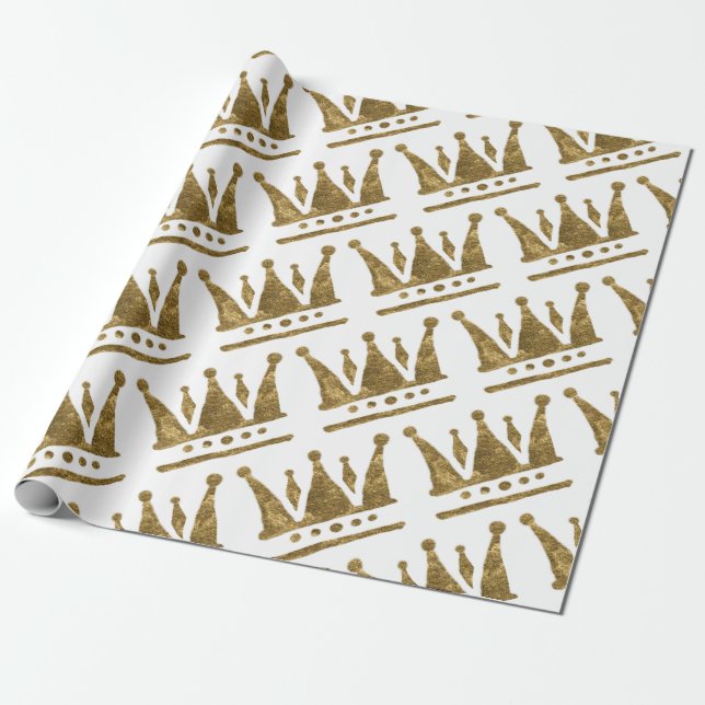 Papier Cadeau Papier d'emballage de couronne d'or (Déroulé)
