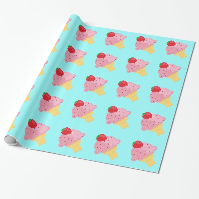 Papier Cadeau Papier d'emballage de crème glacée de fraise (Déroulé)