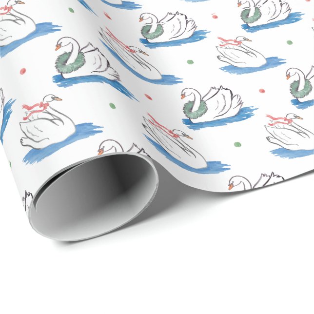 Papier Cadeau Papier d'emballage de cygne de Noël (Coin rond)