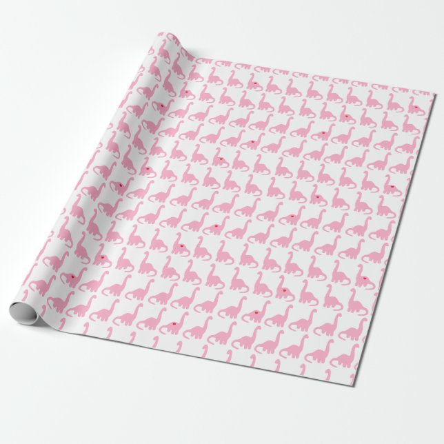 Papier Cadeau Papier d'emballage de dinosaure rose (Déroulé)