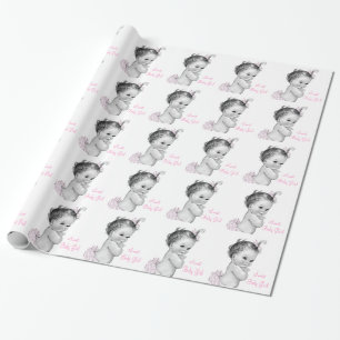 Papier Cadeau Papier d'emballage de douche rose vintage de bébé