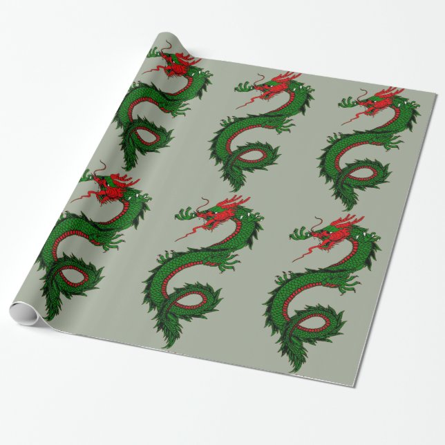 Papier Cadeau Papier d'emballage de dragon chinois (Déroulé)