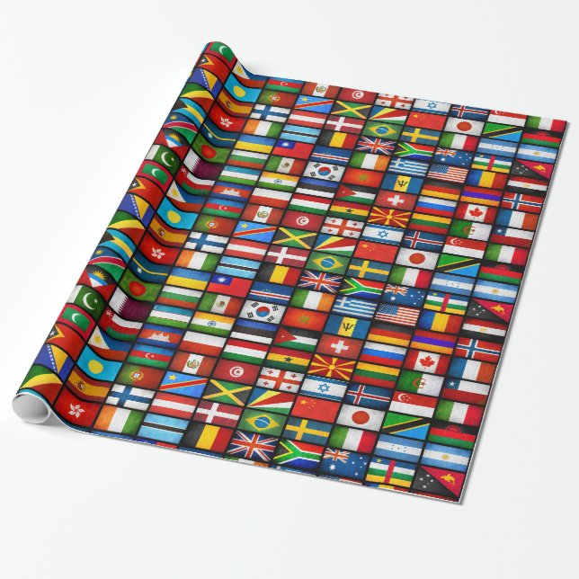 Papier Cadeau Papier d'emballage de drapeaux du monde (noir) (Déroulé)