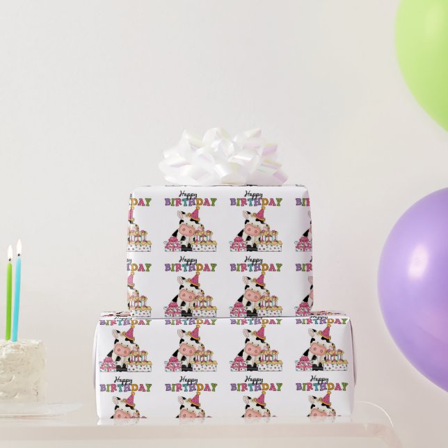 Papier Cadeau Papier d'emballage de fête de la vache d'anniversa (Cadeaux de fête)