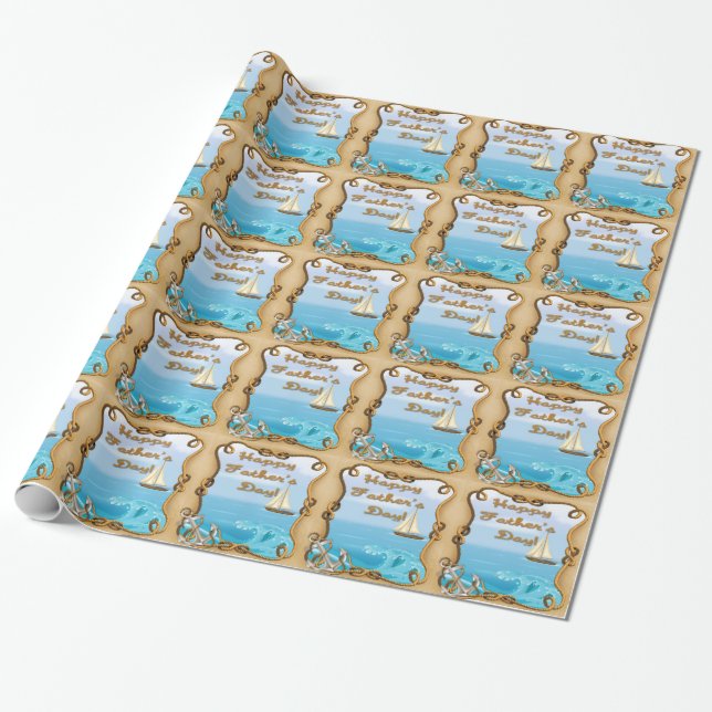 Papier Cadeau Papier d'emballage de fête des pères de voilier (Déroulé)
