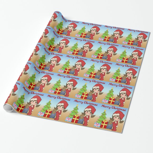 Papier Cadeau Papier d'emballage de fille d'enfant en bas âge de (Déroulé)