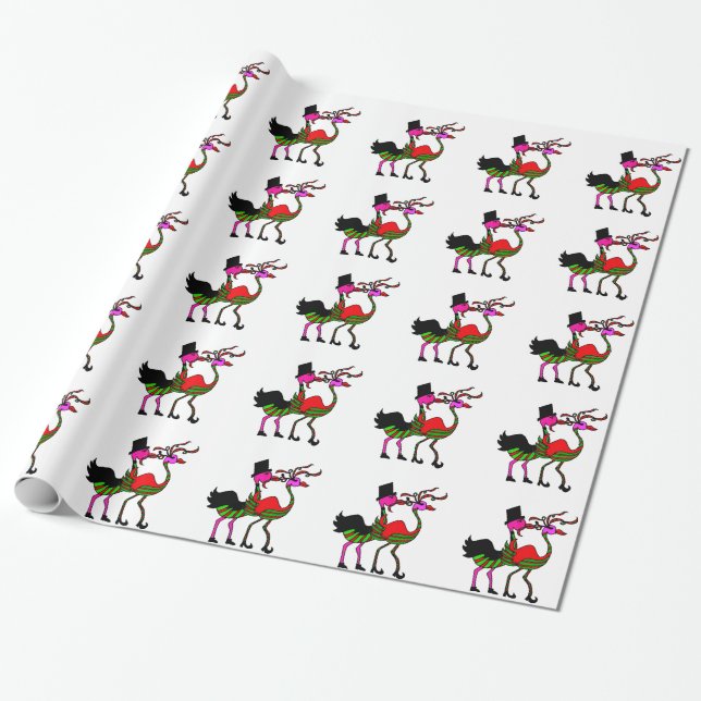 Papier Cadeau Papier d'emballage de Flamant rose de fête de Noël (Déroulé)