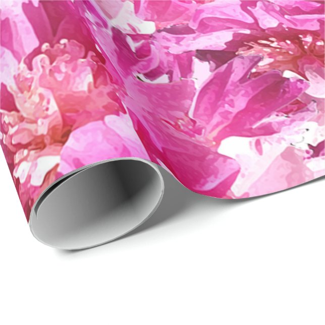 Papier Cadeau Papier d'emballage de fleur rose de pivoines (Coin rond)