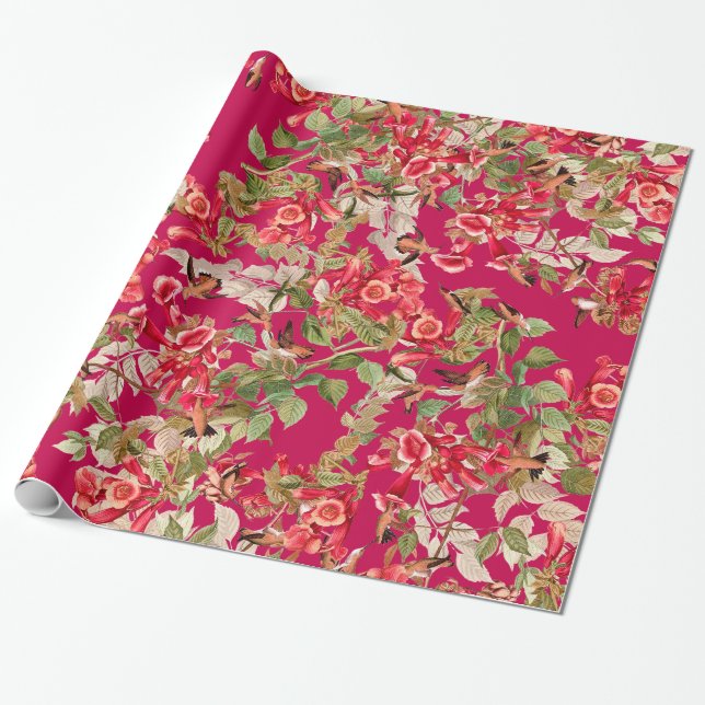 Papier Cadeau Papier d'emballage de fleurs florales de jardin de (Déroulé)