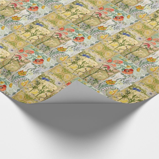 Papier Cadeau Papier d'emballage de fleurs françaises de pavot (Coin)