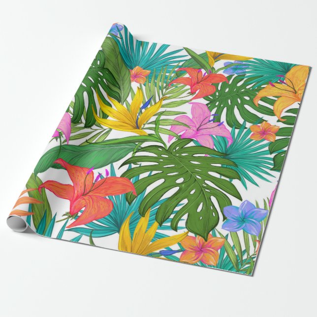 Papier Cadeau papier d'emballage de fleurs tropicales (Déroulé)
