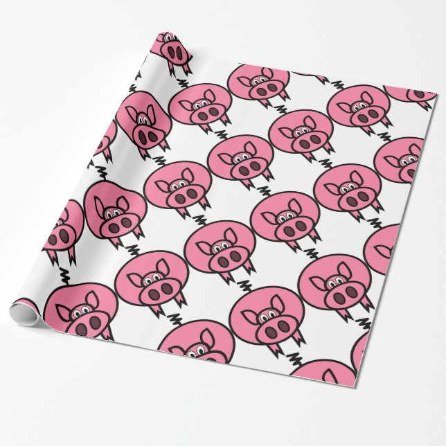 Papier Cadeau Papier d'emballage de grand porc rose (Déroulé)