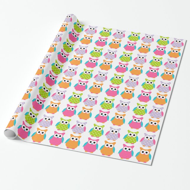 Papier Cadeau Papier d'emballage de hibou rose mignon (Déroulé)