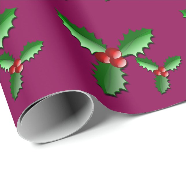 Papier Cadeau Papier d'emballage de houx de vacances (Coin rond)