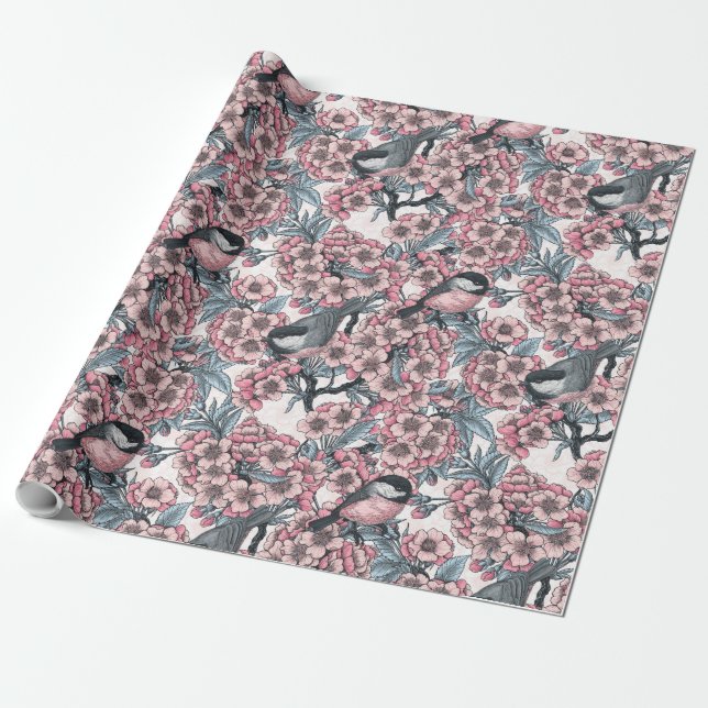 Papier Cadeau Papier d'emballage de jardin de cerisier (Déroulé)