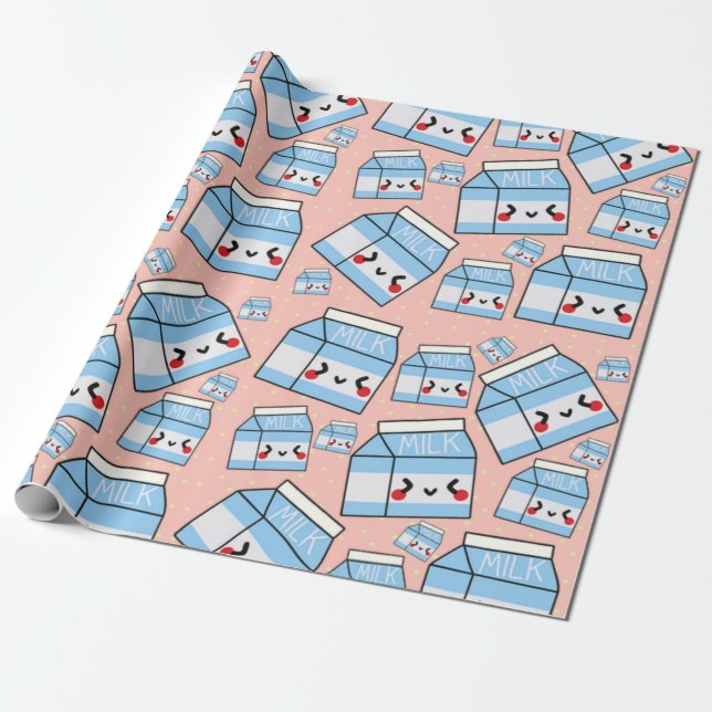 Papier Cadeau Papier d'emballage de lait mignon de Kawaii (Déroulé)