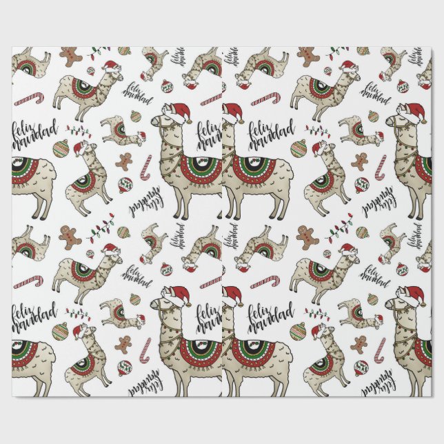 Papier Cadeau Papier d'emballage de lama de Feliz Navidad (Couture)