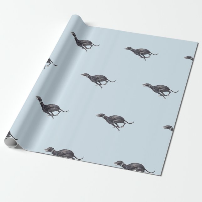 Papier Cadeau Papier d'emballage de lévrier d'art courant noir (Déroulé)