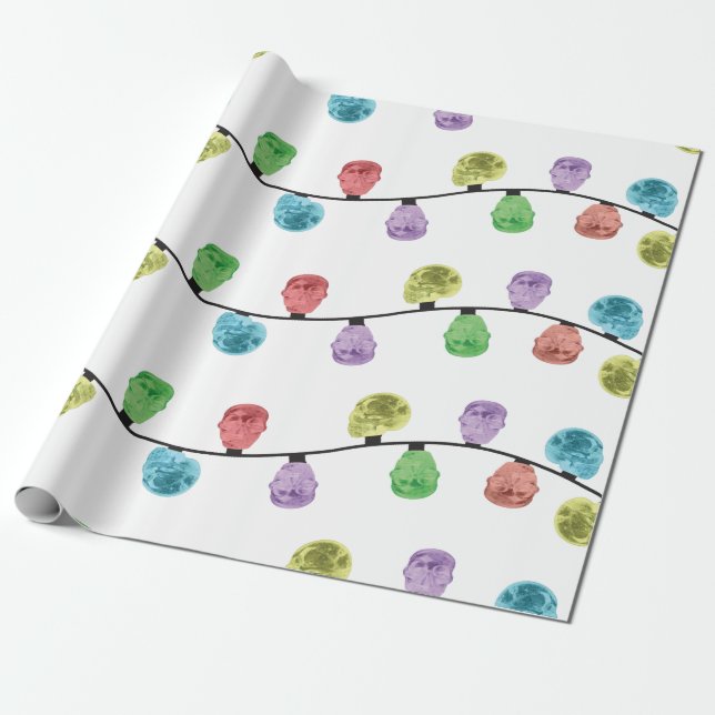 Papier Cadeau Papier d'emballage de lumières de Noël de crâne (Déroulé)
