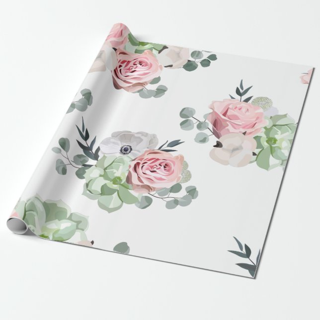 Papier Cadeau Papier d'emballage de mariage succulent floral (Déroulé)