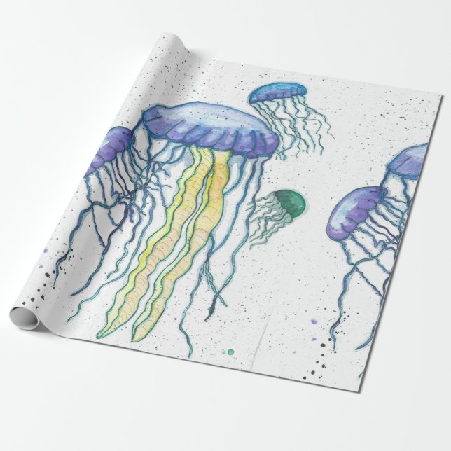 Papier Cadeau Papier d'emballage de méduses d'aquarelle (Déroulé)