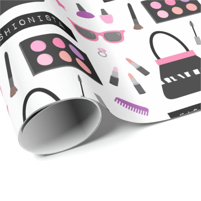 Papier Cadeau Papier d'emballage de mode de maquillage de filles (Coin rond)