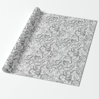 Papier Cadeau Papier d'emballage de motif blanc noir de carte