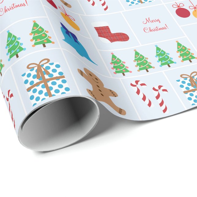 Papier Cadeau Papier d'emballage de motif bleu-clair de Noël (Coin rond)
